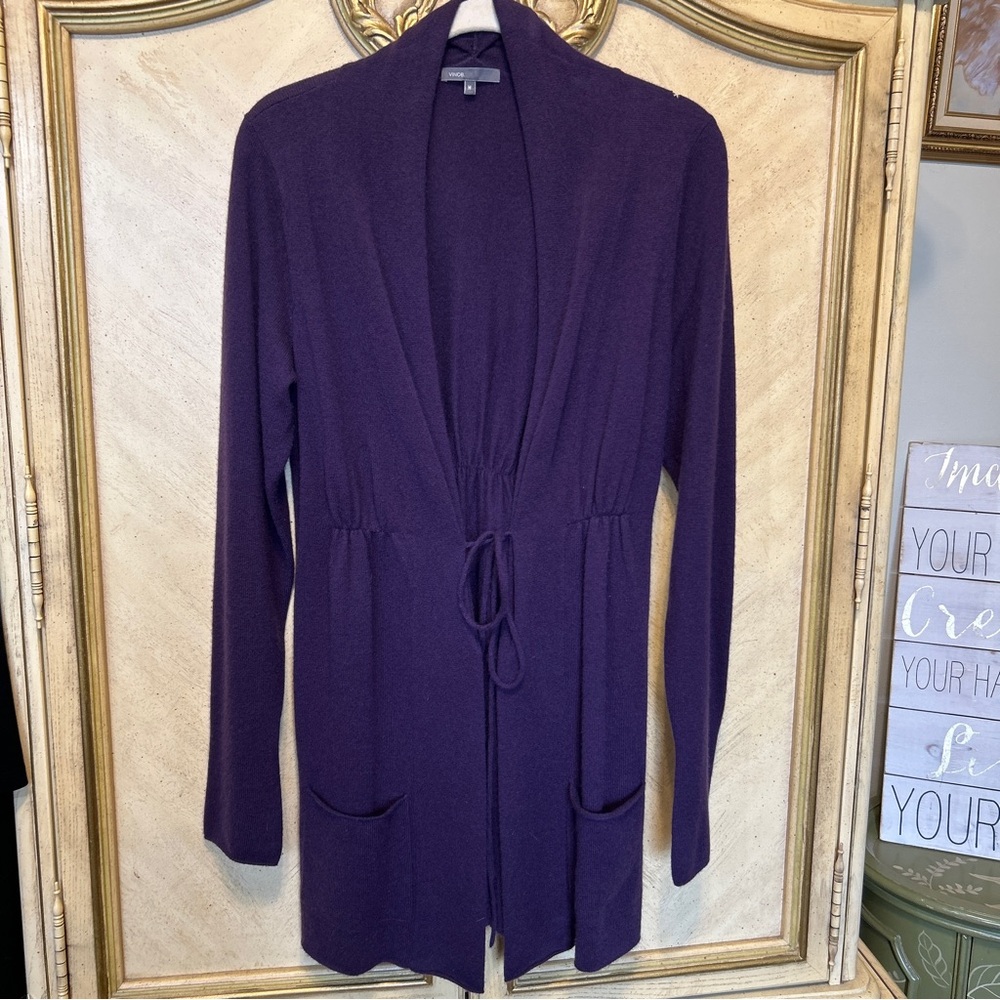 Vince Purple 100% Cashmere Mid Length Cardigan Sweater